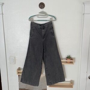 Grade & Gather Washed Black Wide Leg Denim Pants Elastic Waist Size M